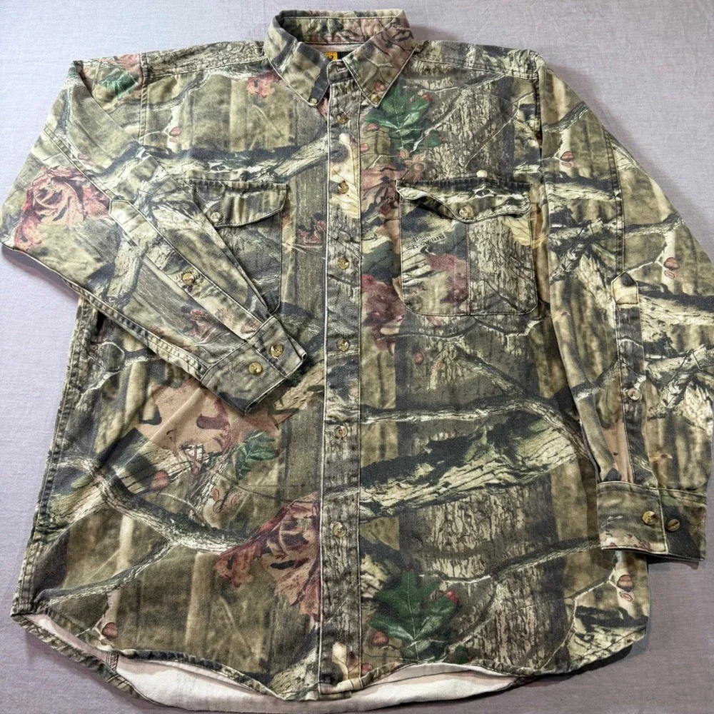 Browning Camo Button Up Shirt Mens Large‎ Green Excellent Mossy Oak Infinity